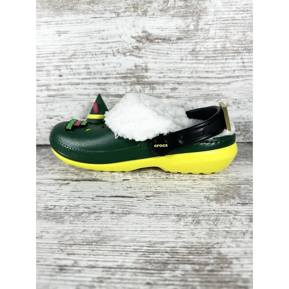 NEW Youth Buddy The Elf × Crocs Fleece Lined Green Clogs Sz 2 - Picture 3 of 9